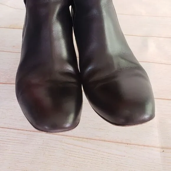 Bellofatto Leather Woven Detail Almond Toe Heeled Boots Booties Black Size 38